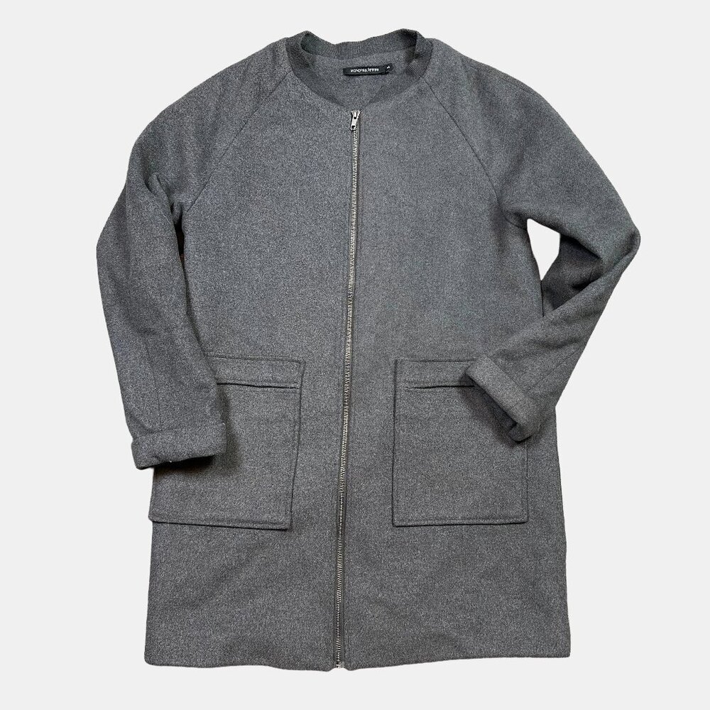 Monoprix Femme Grey Minimalist Full Zip Wool Blend Coat FR 40 / US Wmns Medium